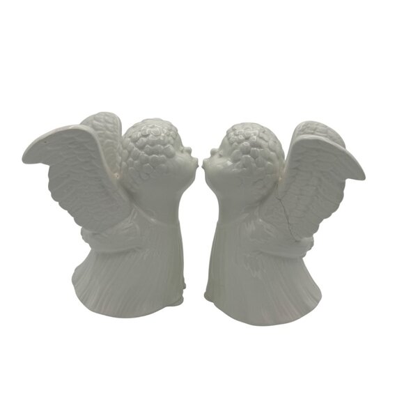 Vintage Fitz and Floyd Kissing Angel Candle Holders Set Of 2 White Ceramic